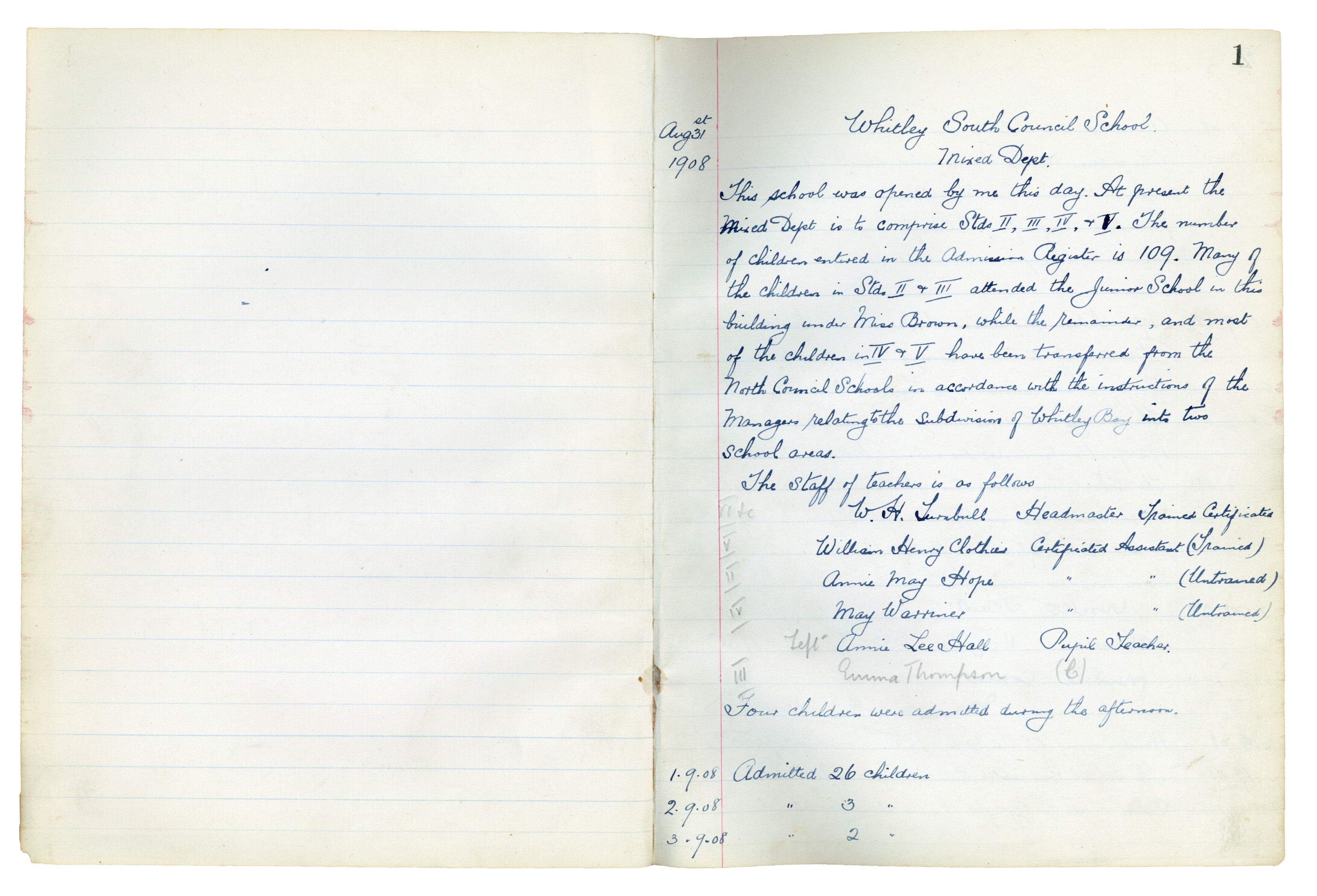A page from the school logbook